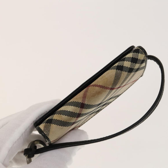 MCM Nova Check Blue Label Key Case Pouch Wallet Canvas Leather 4Set Auth ti3369