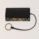 MCM Nova Check Blue Label Key Case Pouch Wallet Canvas Leather 4Set Auth ti3369-7