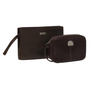 BURBERRY Clutch Bag Leather 2Set Brown Auth ti3373