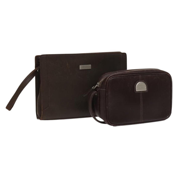 BURBERRY Clutch Bag Leather 2Set Brown Auth ti3373