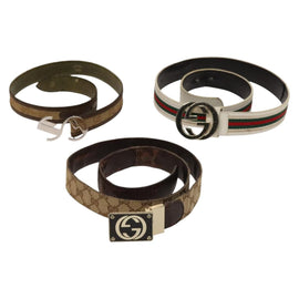 GUCCI GG Canvas Web Sherry Line Belt Canvas 3Set White Beige Auth ti3375