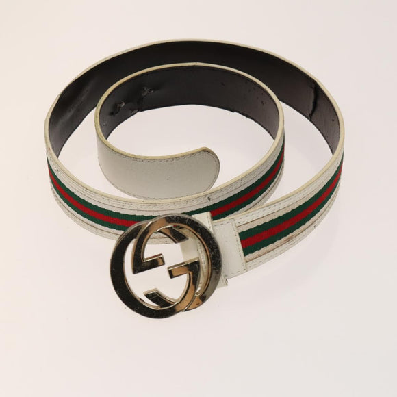 GUCCI GG Canvas Web Sherry Line Belt Canvas 3Set White Beige Auth ti3375