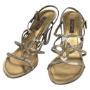 LOUIS VUITTON Mule High Heels Leather 36 1/2 Gold LV Auth ti3381-1