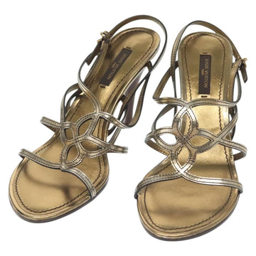 LOUIS VUITTON Mule High Heels Leather 36 1/2 Gold LV Auth ti3381