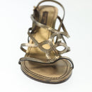 LOUIS VUITTON Mule High Heels Leather 36 1/2 Gold LV Auth ti3381-10