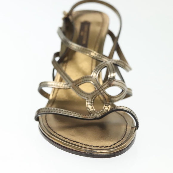 LOUIS VUITTON Mule High Heels Leather 36 1/2 Gold LV Auth ti3381