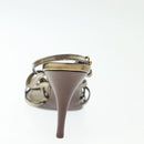 LOUIS VUITTON Mule High Heels Leather 36 1/2 Gold LV Auth ti3381-11