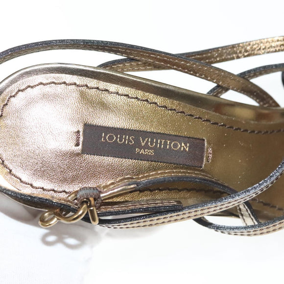 LOUIS VUITTON Mule High Heels Leather 36 1/2 Gold LV Auth ti3381
