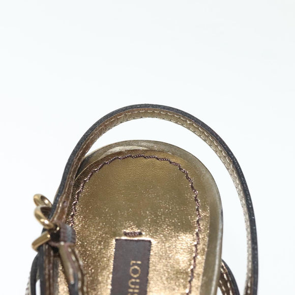 LOUIS VUITTON Mule High Heels Leather 36 1/2 Gold LV Auth ti3381