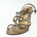 LOUIS VUITTON Mule High Heels Leather 36 1/2 Gold LV Auth ti3381-17