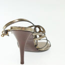 LOUIS VUITTON Mule High Heels Leather 36 1/2 Gold LV Auth ti3381-18