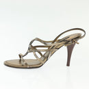 LOUIS VUITTON Mule High Heels Leather 36 1/2 Gold LV Auth ti3381-20