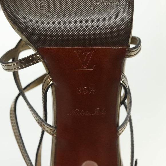 LOUIS VUITTON Mule High Heels Leather 36 1/2 Gold LV Auth ti3381