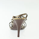 LOUIS VUITTON Mule High Heels Leather 36 1/2 Gold LV Auth ti3381-27