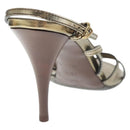 LOUIS VUITTON Mule High Heels Leather 36 1/2 Gold LV Auth ti3381-3