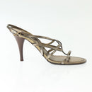 LOUIS VUITTON Mule High Heels Leather 36 1/2 Gold LV Auth ti3381-4