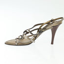 LOUIS VUITTON Mule High Heels Leather 36 1/2 Gold LV Auth ti3381-5