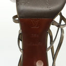 LOUIS VUITTON Mule High Heels Leather 36 1/2 Gold LV Auth ti3381-8