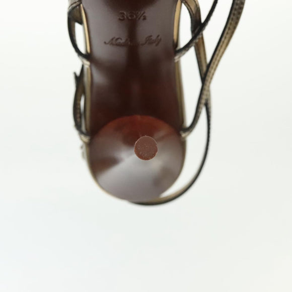 LOUIS VUITTON Mule High Heels Leather 36 1/2 Gold LV Auth ti3381