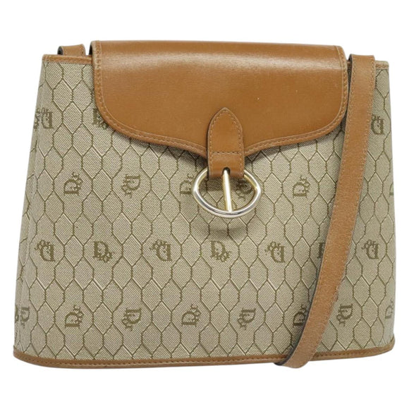 Christian Dior Honeycomb Canvas Shoulder Bag PVC Beige Gold Auth ti3385