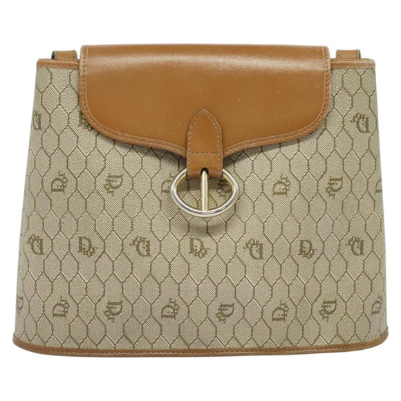 Christian Dior Honeycomb Canvas Shoulder Bag PVC Beige Gold Auth ti3385