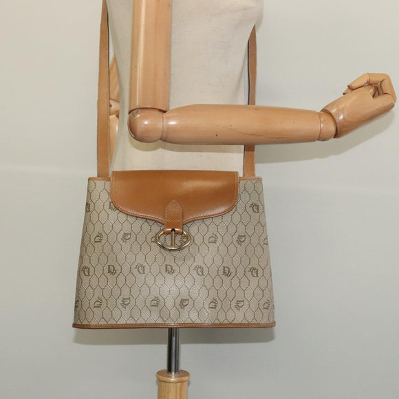 Christian Dior Honeycomb Canvas Shoulder Bag PVC Beige Gold Auth ti3385