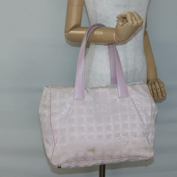 CHANEL New Travel Line Tote Bag Nylon Pink Gold CC Auth ti3386