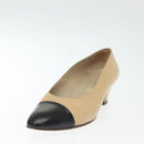 CHANEL Pumps High heels Leather Beige CC Auth ti3387-19