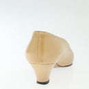 CHANEL Pumps High heels Leather Beige CC Auth ti3387-20