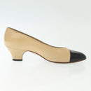 CHANEL Pumps High heels Leather Beige CC Auth ti3387-21
