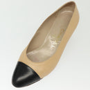 CHANEL Pumps High heels Leather Beige CC Auth ti3387-23