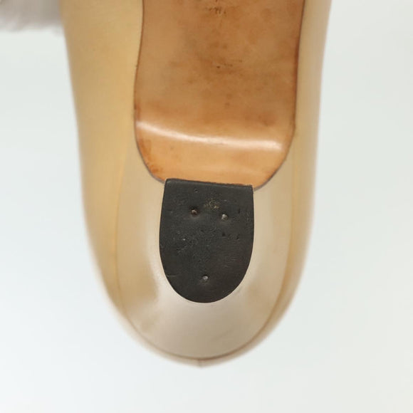 CHANEL Pumps High heels Leather Beige CC Auth ti3387