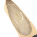 CHANEL Pumps High heels Leather Beige CC Auth ti3387-31
