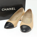 CHANEL Pumps High heels Leather Beige CC Auth ti3387-36