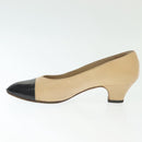 CHANEL Pumps High heels Leather Beige CC Auth ti3387-5