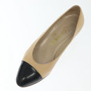 CHANEL Pumps High heels Leather Beige CC Auth ti3387-6