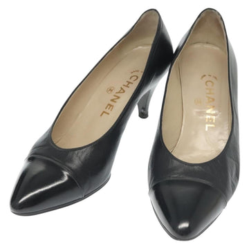 CHANEL pumps High heels Leather 35 1/2 Black CC Auth ti3388
