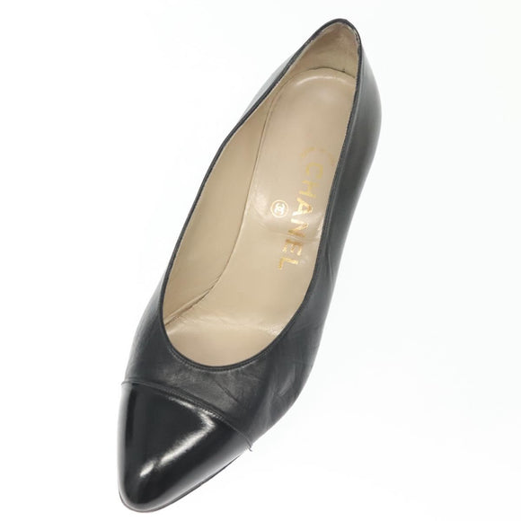 CHANEL pumps High heels Leather 35 1/2 Black CC Auth ti3388
