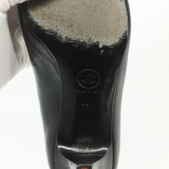 CHANEL pumps High heels Leather 35 1/2 Black CC Auth ti3388