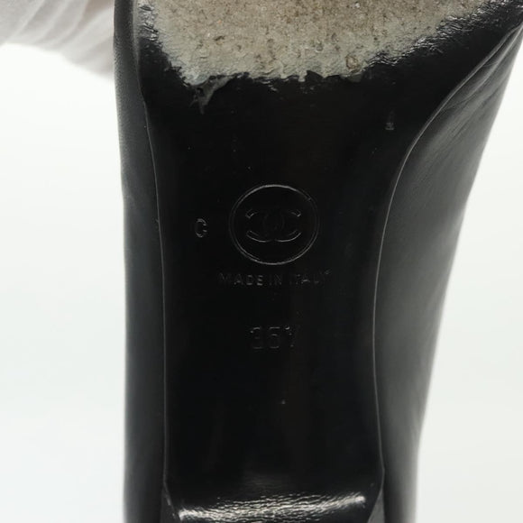 CHANEL pumps High heels Leather 35 1/2 Black CC Auth ti3388