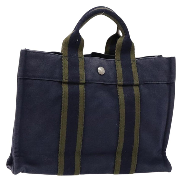 HERMES Fourre Tout PM Hand Bag Canvas Navy Auth ti3389