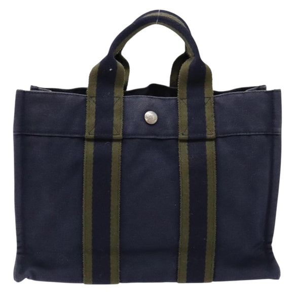 HERMES Fourre Tout PM Hand Bag Canvas Navy Auth ti3389
