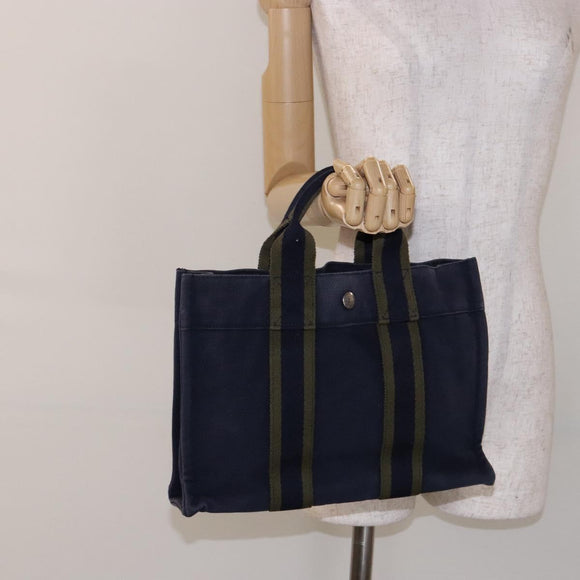 HERMES Fourre Tout PM Hand Bag Canvas Navy Auth ti3389