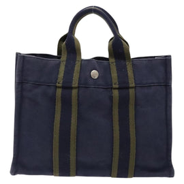 HERMES Fourre Tout PM Hand Bag Canvas Navy Auth ti3389 - 0