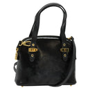 FENDI Hand Bag Enamel 2way Black Gold Auth ti3390-1