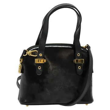 FENDI Hand Bag Enamel 2way Black Gold Auth ti3390