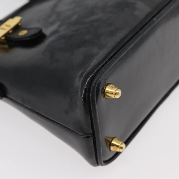 FENDI Hand Bag Patent leather 2way Black Gold Auth ti3390