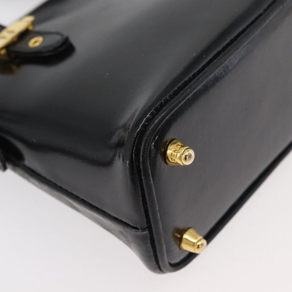 FENDI Hand Bag Patent leather 2way Black Gold Auth ti3390