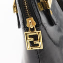 FENDI Hand Bag Patent leather 2way Black Gold Auth ti3390-10