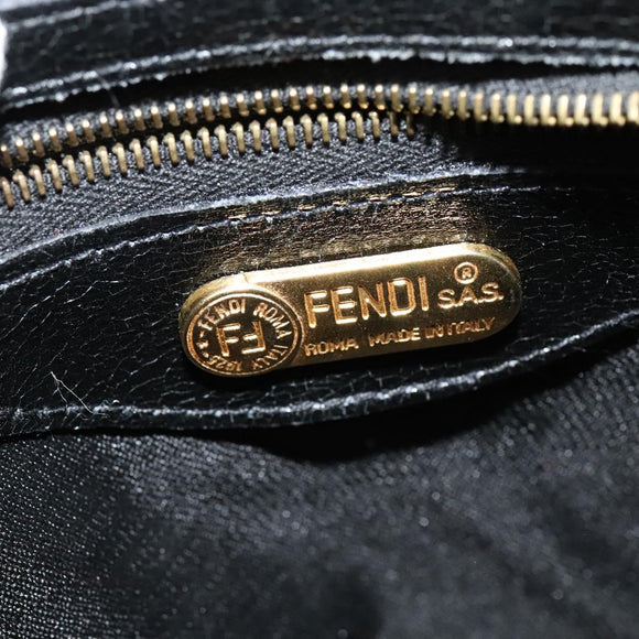 FENDI Hand Bag Enamel 2way Black Gold Auth ti3390